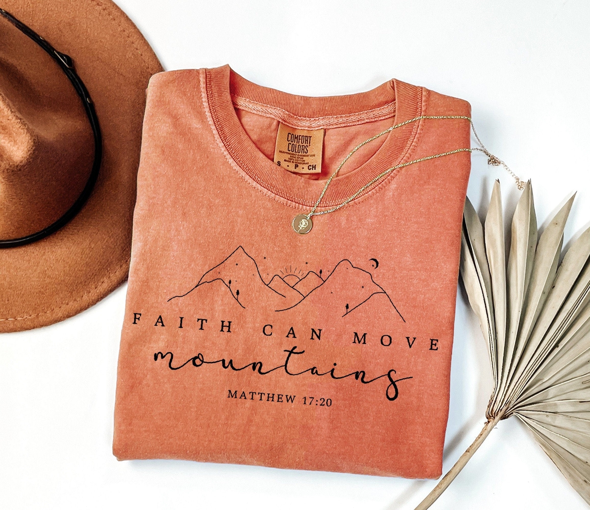 Faith Can Move Mountains Sweatshirt Comfort Colors®, Christian Gift, Faith Shirt, Jesus Hoodie, Bible Verse Crewneck, Minimal Christian Tee